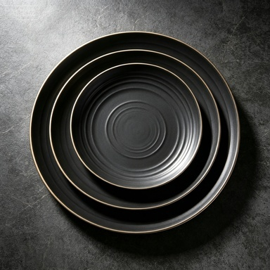 Elegance Series Black Gold Rim Ceramic Serving Plates Set